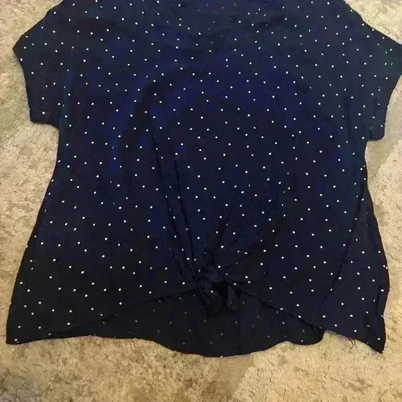 Navy Tie Top in Polka Dot. Large. - Picture 3 of 3